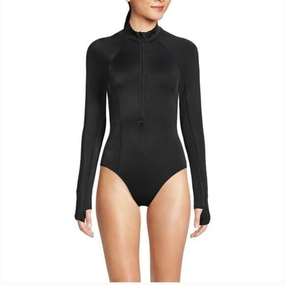 Lands End Black Long-Sleeve Swimsuit - Picture 5 of 7